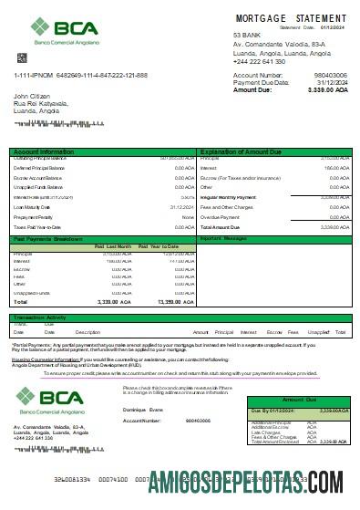 Angola Banco Comercial Angolano Bank Mortgage Statement Scr baixar para verificação